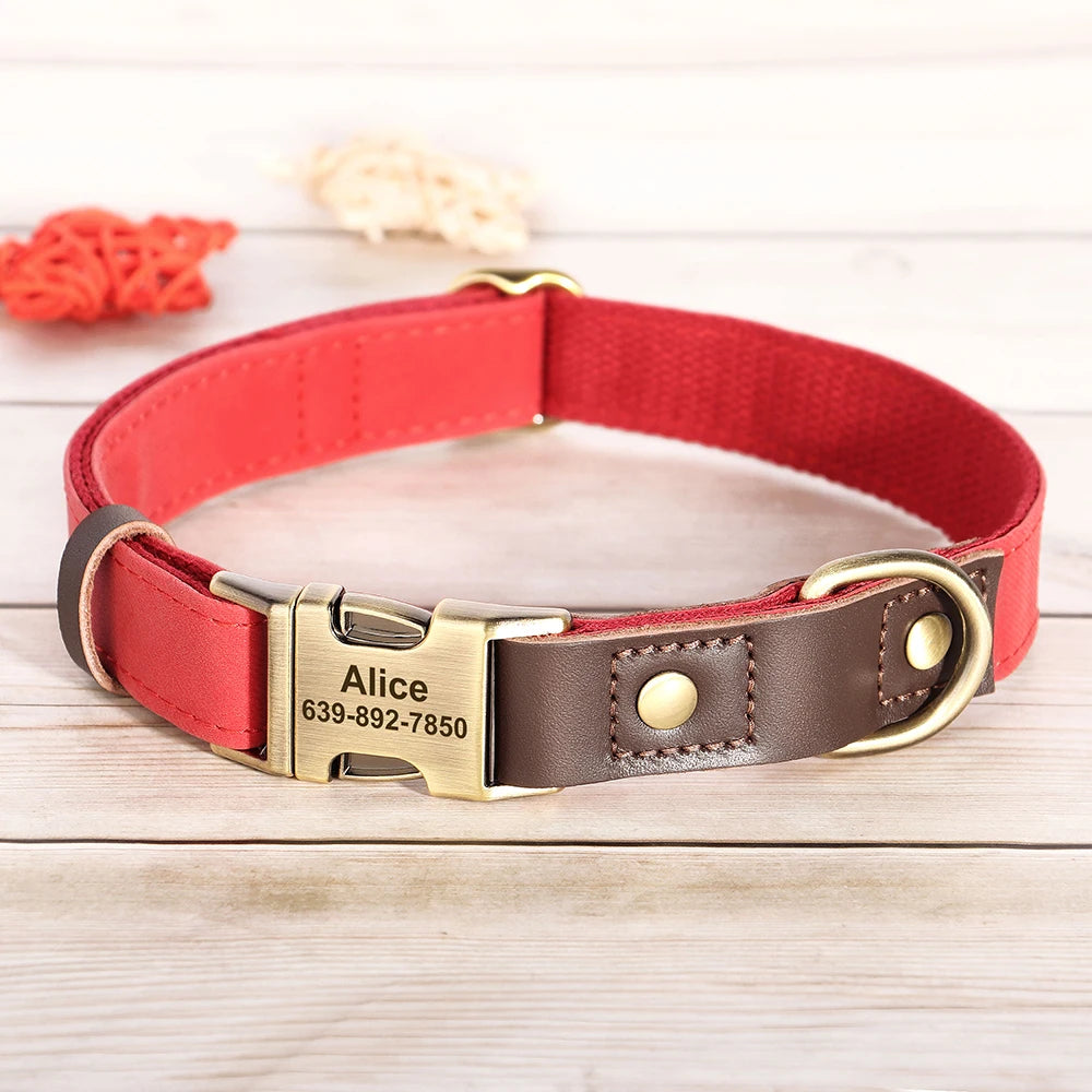 Personalized Dog Collar Leash PU Leather Dog Collars With Walking Lead Rope Free Custom Pet ID Necklace for Small Large Dogs Pug