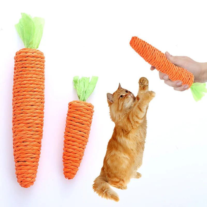 Cat Toy Carrot Sound Cat Stick Bite Resistant Paper Rope Scratcher Clean Teeth Cat Chew Toy Interactive Toy for Cat Pet Product