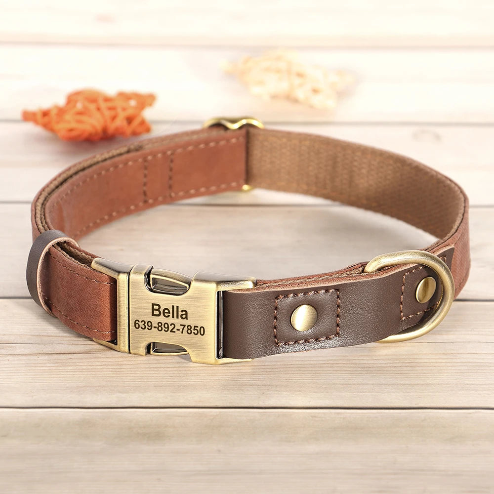 Personalized Dog Collar Leash PU Leather Dog Collars With Walking Lead Rope Free Custom Pet ID Necklace for Small Large Dogs Pug