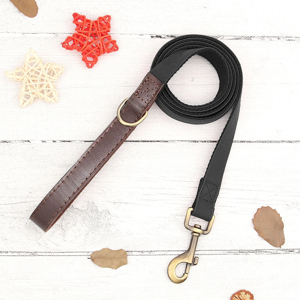 Personalized Dog Collar Leash PU Leather Dog Collars With Walking Lead Rope Free Custom Pet ID Necklace for Small Large Dogs Pug