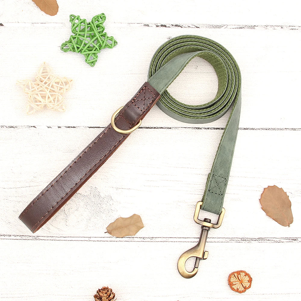 Personalized Dog Collar Leash PU Leather Dog Collars With Walking Lead Rope Free Custom Pet ID Necklace for Small Large Dogs Pug