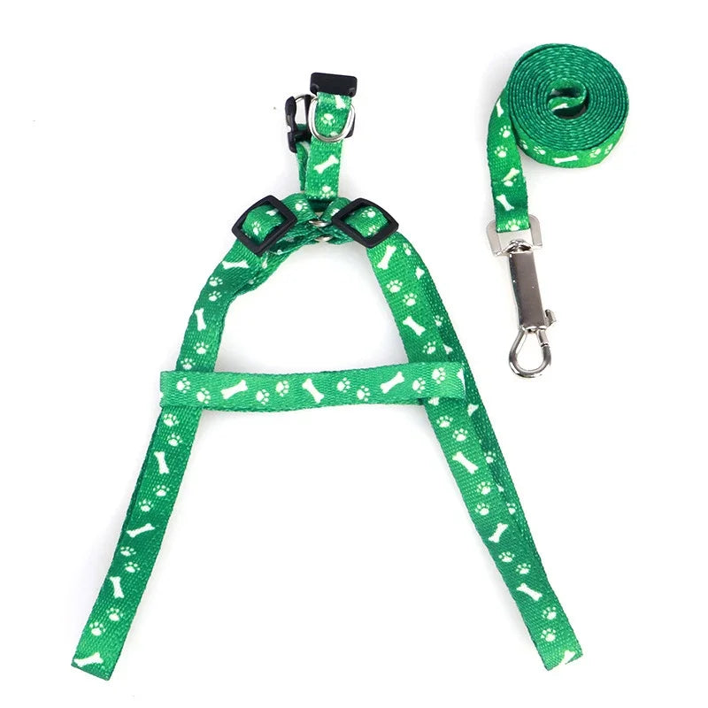 Pet Dog Bone Printing Harness and Leash Set Summer Fashion Harness for Dog Cat dog Supplise Chihuahua Adjustable Walking Puppy