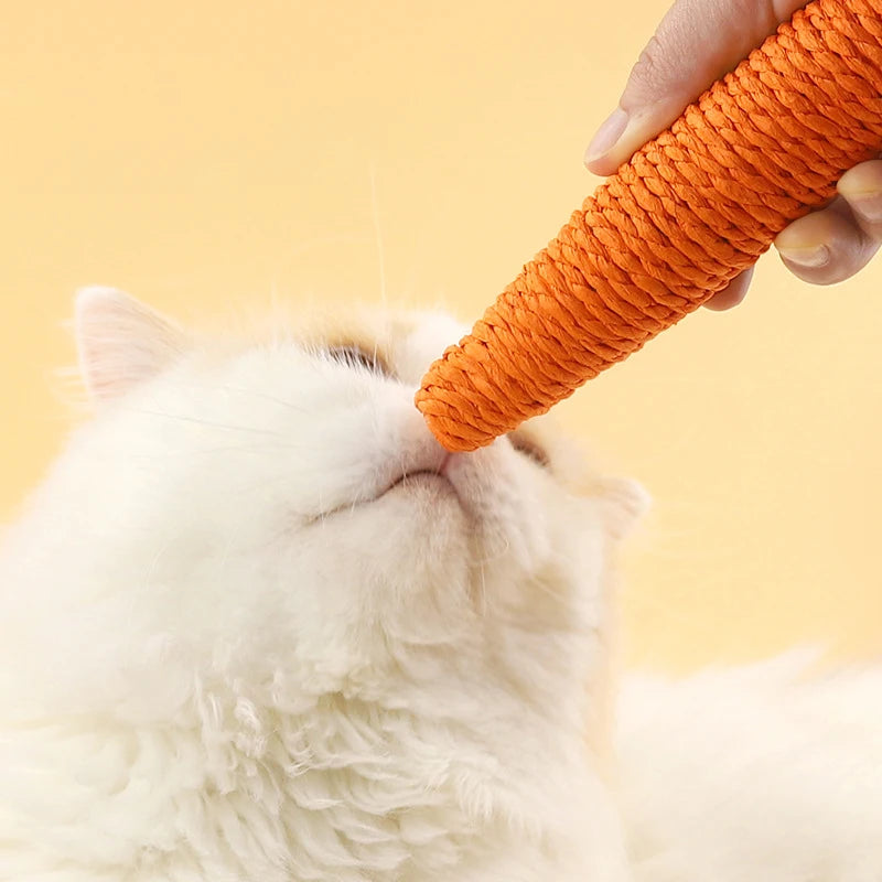 Cat Toy Carrot Sound Cat Stick Bite Resistant Paper Rope Scratcher Clean Teeth Cat Chew Toy Interactive Toy for Cat Pet Product