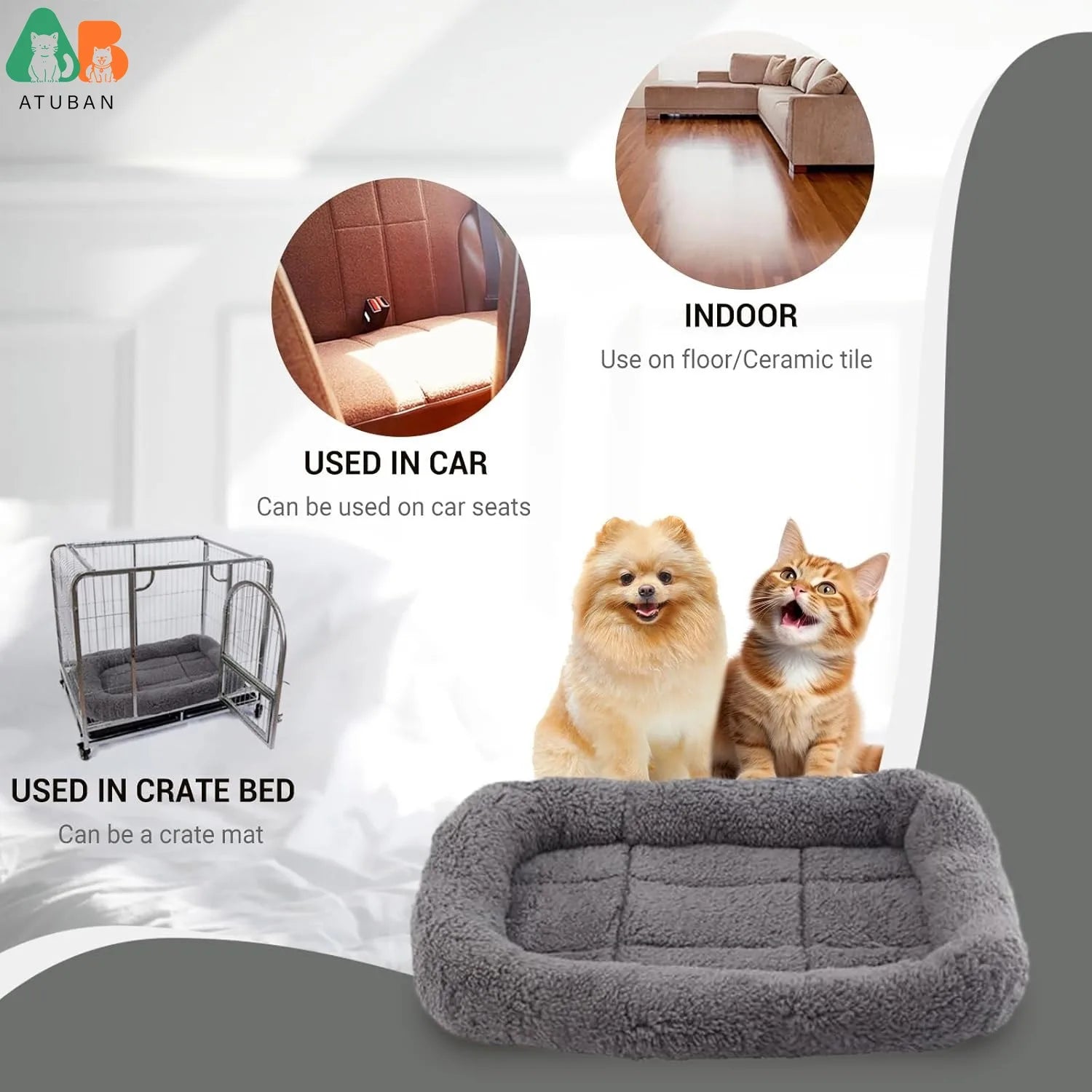 ATUBAN Cat Beds for Indoor Cats,Dog Bed Curl Sleep Plush Cushion Pillow,Non-Slip Bottom Washable Mat for Small Pet Puppy Rabbit