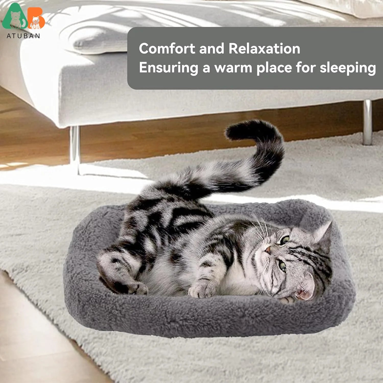 ATUBAN Cat Beds for Indoor Cats,Dog Bed Curl Sleep Plush Cushion Pillow,Non-Slip Bottom Washable Mat for Small Pet Puppy Rabbit