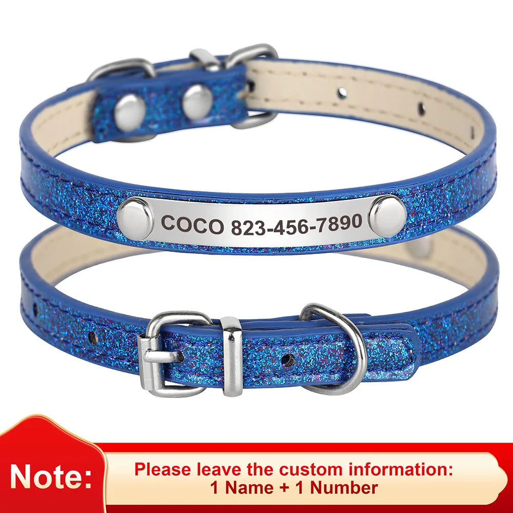 Custom Cat Collar Bling Leather Pet Cat Collars Personalized Carved Kitten Small Dogs Puppy Necklace With Engraved ID Nameplate