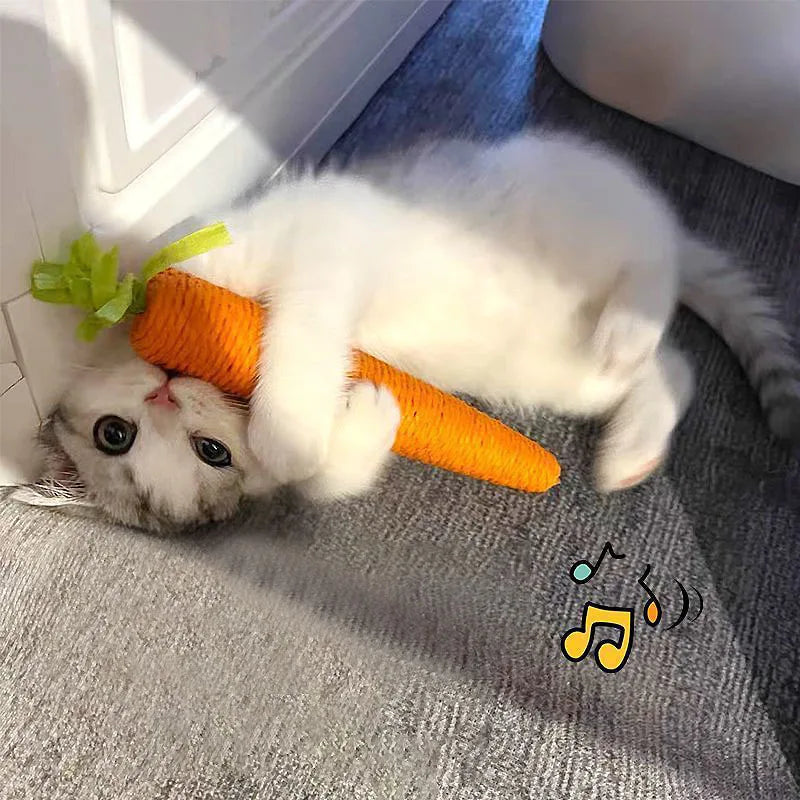 Cat Toy Carrot Sound Cat Stick Bite Resistant Paper Rope Scratcher Clean Teeth Cat Chew Toy Interactive Toy for Cat Pet Product