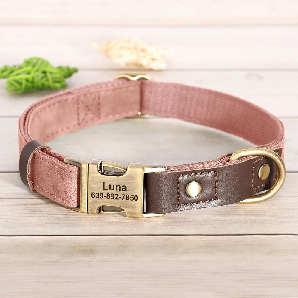 Personalized Dog Collar Leash PU Leather Dog Collars With Walking Lead Rope Free Custom Pet ID Necklace for Small Large Dogs Pug