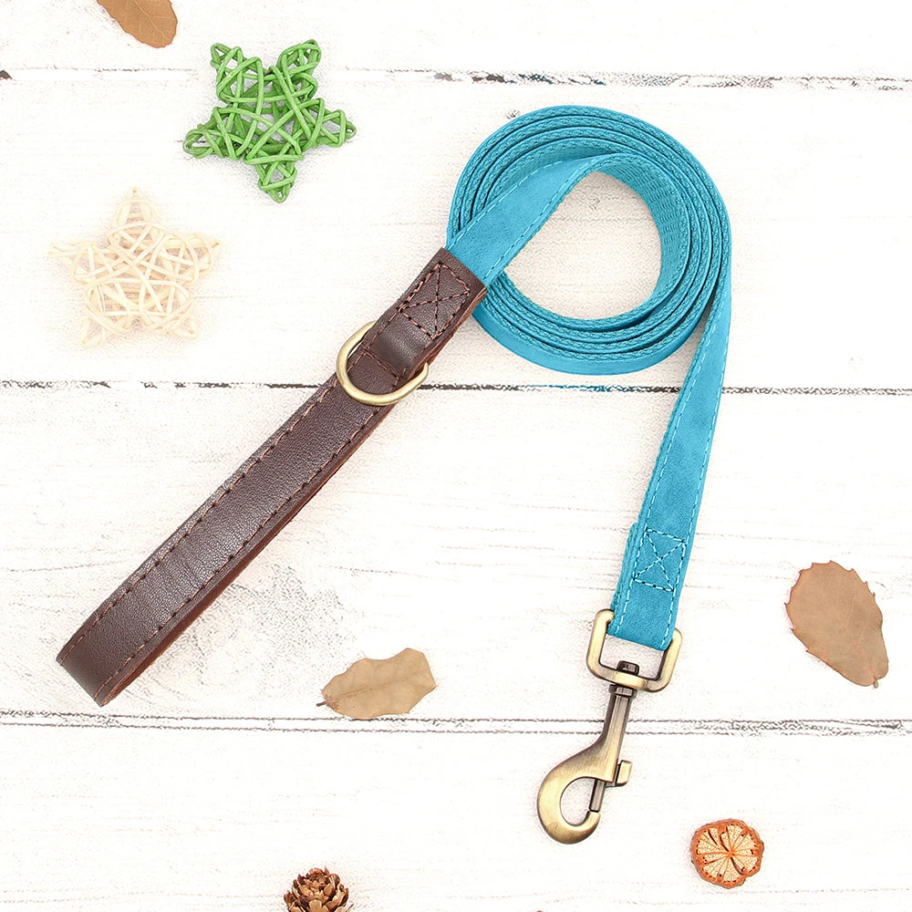 Personalized Dog Collar Leash PU Leather Dog Collars With Walking Lead Rope Free Custom Pet ID Necklace for Small Large Dogs Pug