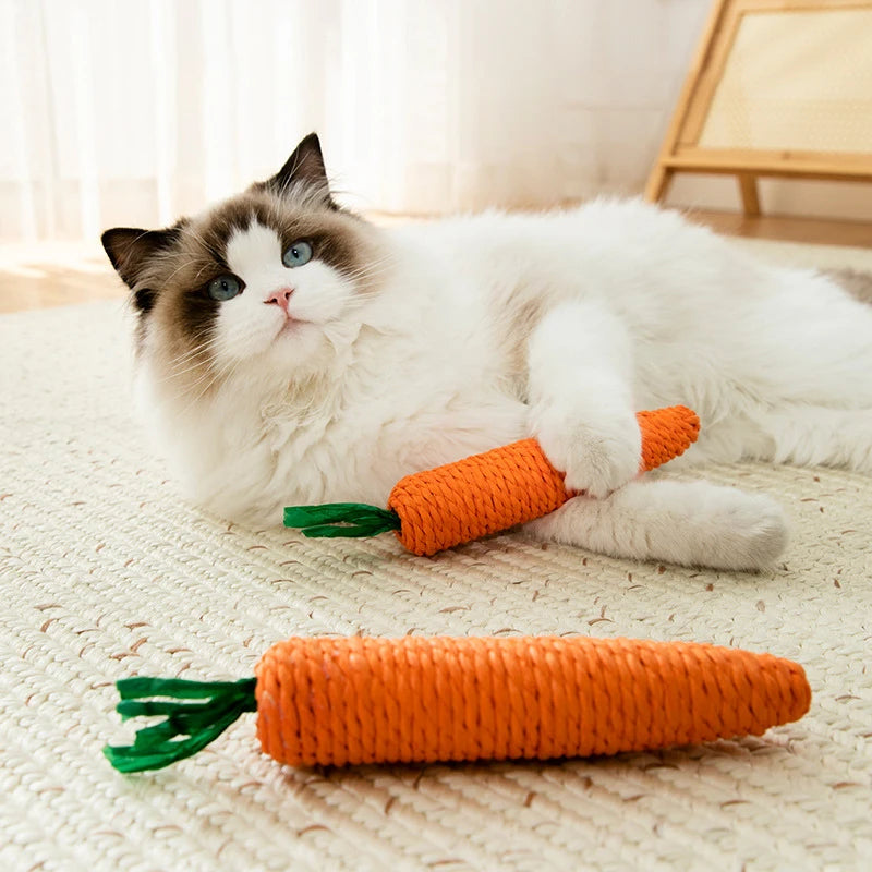 Cat Toy Carrot Sound Cat Stick Bite Resistant Paper Rope Scratcher Clean Teeth Cat Chew Toy Interactive Toy for Cat Pet Product
