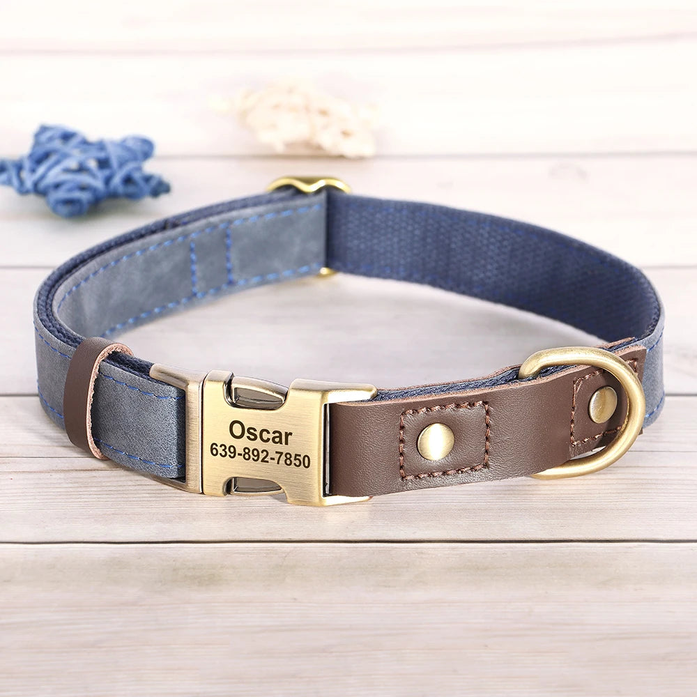 Personalized Dog Collar Leash PU Leather Dog Collars With Walking Lead Rope Free Custom Pet ID Necklace for Small Large Dogs Pug