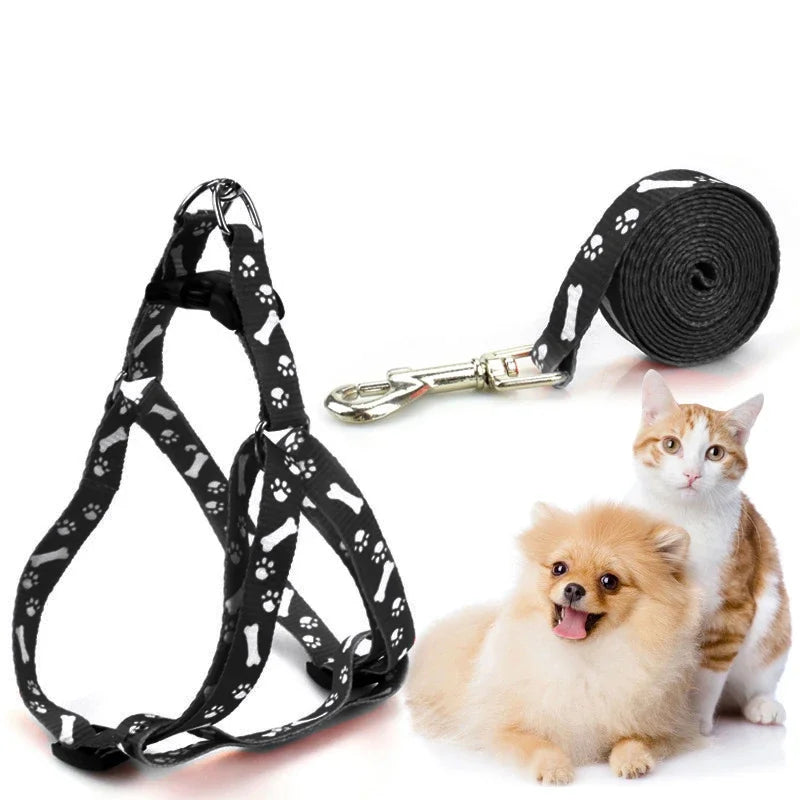 Pet Dog Bone Printing Harness and Leash Set Summer Fashion Harness for Dog Cat dog Supplise Chihuahua Adjustable Walking Puppy