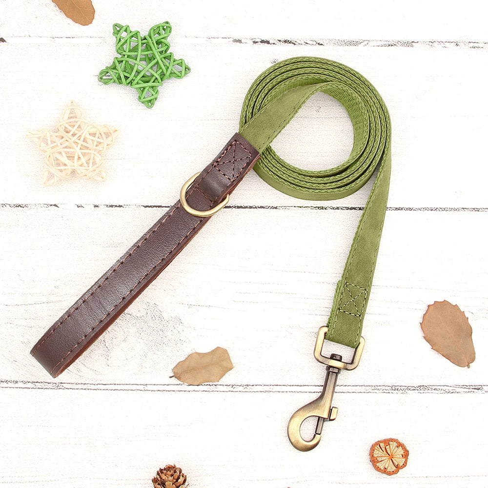 Personalized Dog Collar Leash PU Leather Dog Collars With Walking Lead Rope Free Custom Pet ID Necklace for Small Large Dogs Pug