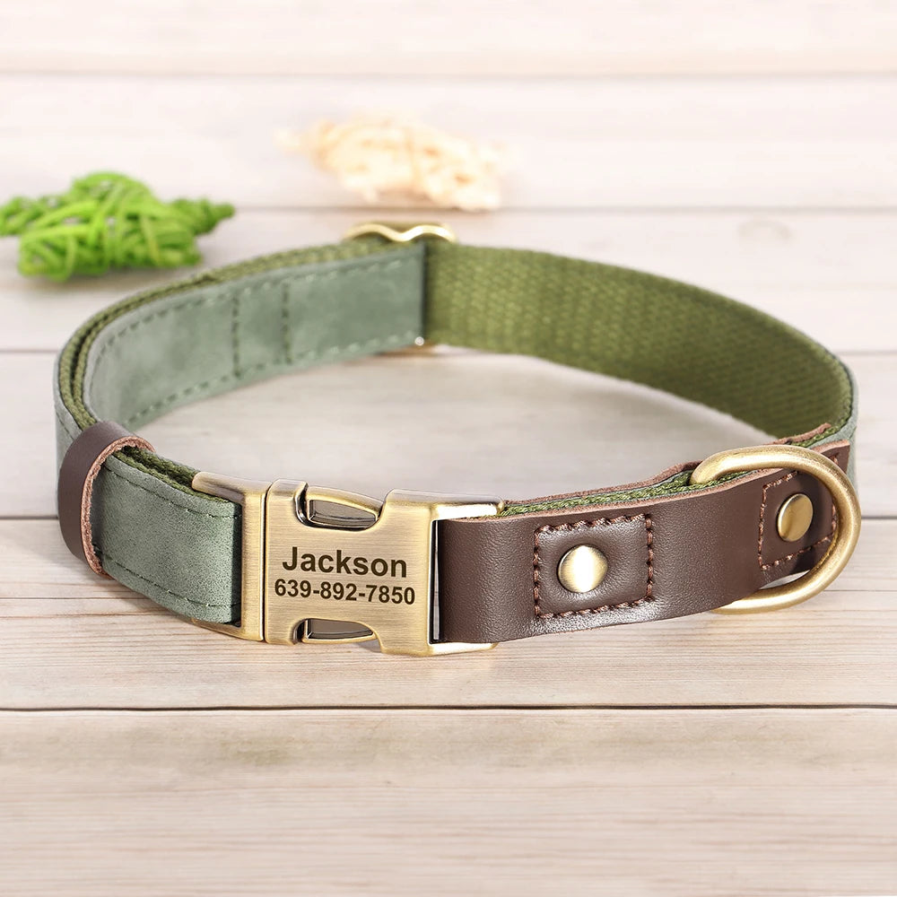 Personalized Dog Collar Leash PU Leather Dog Collars With Walking Lead Rope Free Custom Pet ID Necklace for Small Large Dogs Pug