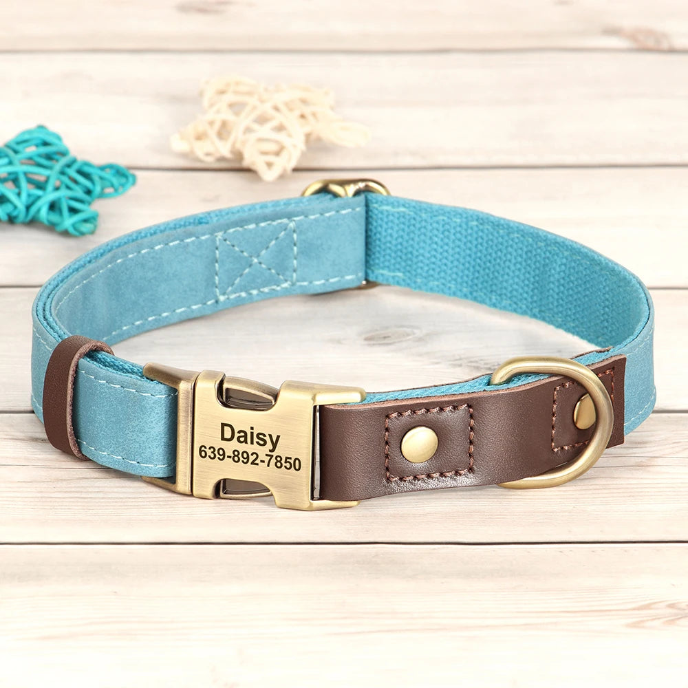 Personalized Dog Collar Leash PU Leather Dog Collars With Walking Lead Rope Free Custom Pet ID Necklace for Small Large Dogs Pug