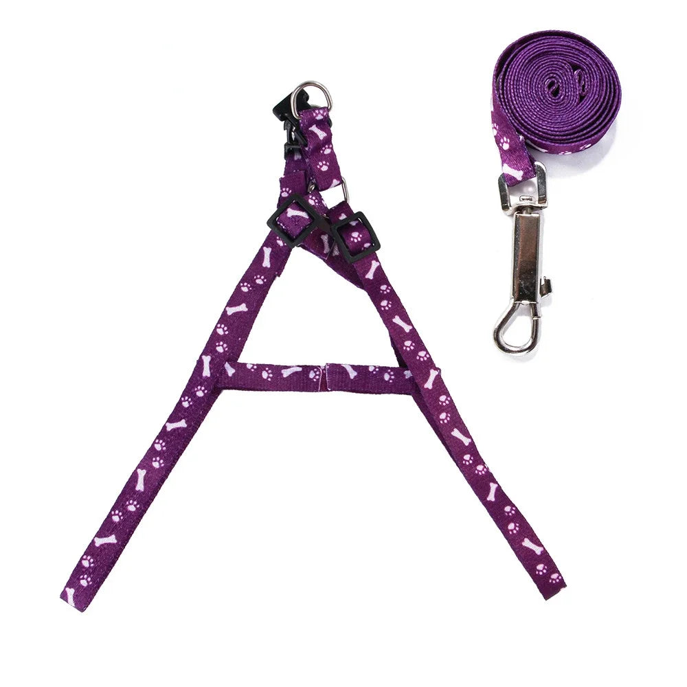 Pet Dog Bone Printing Harness and Leash Set Summer Fashion Harness for Dog Cat dog Supplise Chihuahua Adjustable Walking Puppy