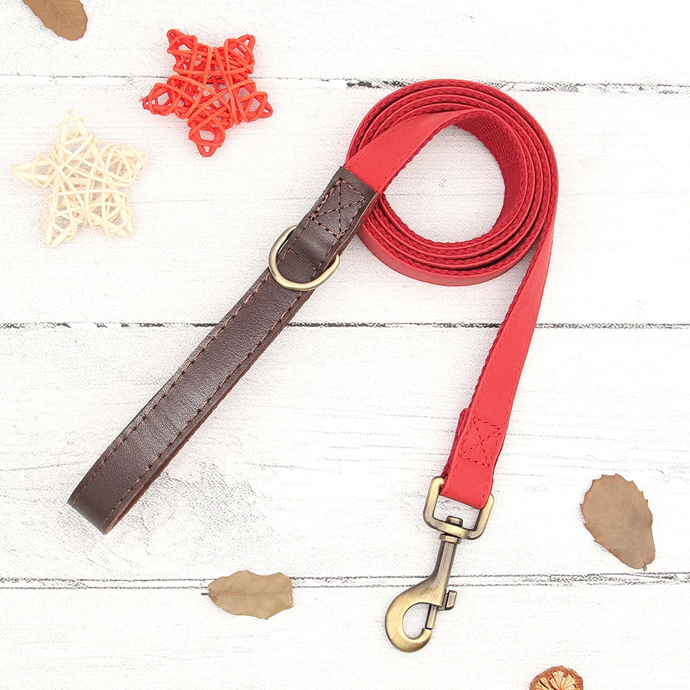 Personalized Dog Collar Leash PU Leather Dog Collars With Walking Lead Rope Free Custom Pet ID Necklace for Small Large Dogs Pug