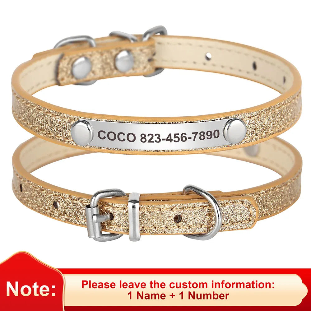 Custom Cat Collar Bling Leather Pet Cat Collars Personalized Carved Kitten Small Dogs Puppy Necklace With Engraved ID Nameplate