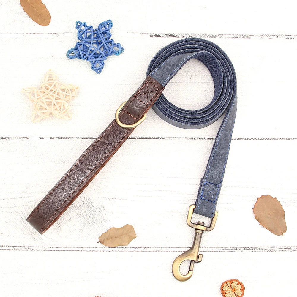 Personalized Dog Collar Leash PU Leather Dog Collars With Walking Lead Rope Free Custom Pet ID Necklace for Small Large Dogs Pug